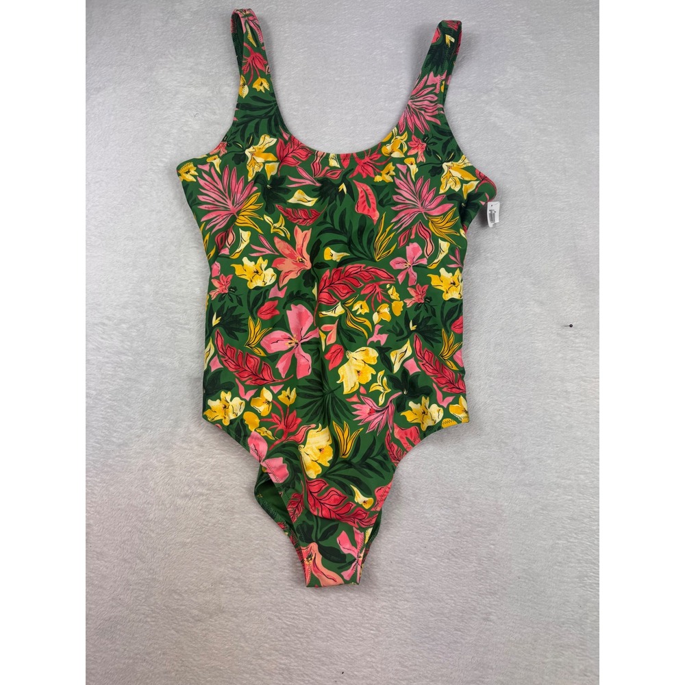 Old Navy Tropical Floral Scoop Neck One Piece Swimsuit Green Pink XL NWT